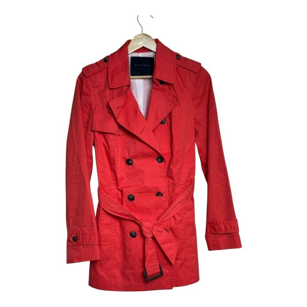 Zara basic coral trench coat with belt #trenchcoat large - Picture 2 of 8